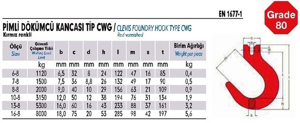 CWG TİP PİMLİ DÖKÜMCÜ KANCA