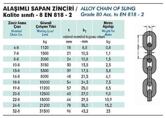 GRADE 80 EN 818-2 SAPAN ZİNCİRLERİ