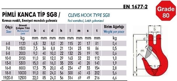 PİMLİ TİP SGB ZİNCİR KANCASI